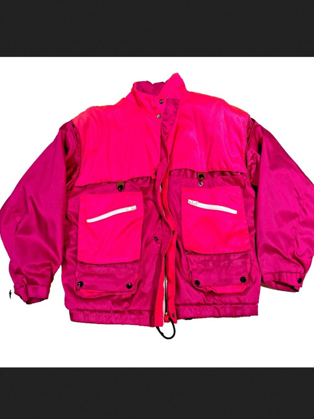 Vintage Neon Ski Jacket Coat Snowboard Winter Pink Pockets Zip Retro 80s/90s
